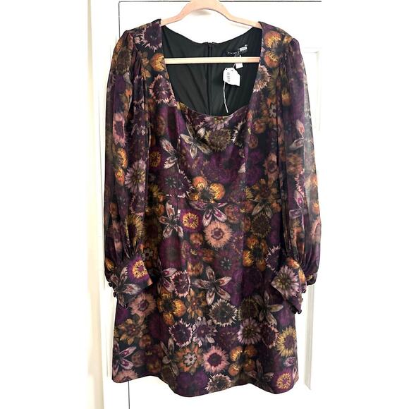 SLATE & WILLOW Dark Fairy Deep Florals Mini Dress. Sheer Balloon Sleeves - Sz 14 - Picture 4 of 7